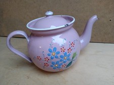 Kaffeekanne Gießkanne rosa alt Muster Blumen Emaille Deko Garten Küche 