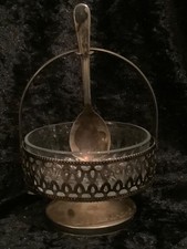 Antike Zuckerschale  mit Glaseinsatz  Art Deco mit Silberlöffel