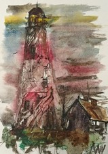 Leuchtturm Aquarell A5 Küste