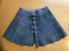 VINTAGE Damen Wildleder Rock kurz in grau-blau mit Knopfleiste 