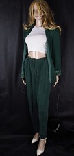 100% Seide Silk Anzug Pant Suit Hose Jacket 2 PC Green Apart Sz S