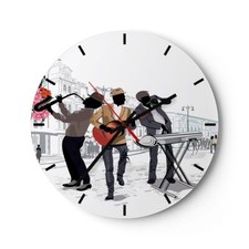 Modern Wanduhr 40x40cm Analog Glasuhr Musik Instrumente Straße Stadt Art Glas
