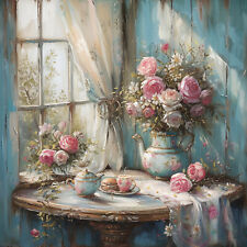 Wandbild Tisch Geschirr Rosen Vintage Shabby Deko Bild Dekofliese Wandfliese