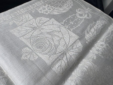 Jugendstil Leinendamast Handtuch/Tischläufer Rosen um 1900