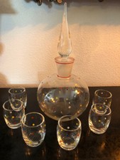 Vintage altes Likör-Set / Likör-Karaffe + 6 Gläser mit Punkten Tupfen 50er Jahre