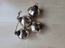 4 Stück Weihnachts Kugeln Glas Silber Ca. 6cm Durchmesser Rund Und Achteckig