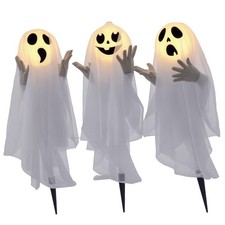 3er-Set Halloween Dekoration Halloween-Geister-Hofpfählen mit LED-Lichter