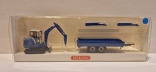Wiking 1:87 6584036 Mini-Bagger mit Hydraulikhammer Tandemtrailer OVP
