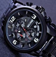 Elite Herren Edelstahl Armband Uhr 1/10 Chronograph Datum Anthrazit Schwarz weiß