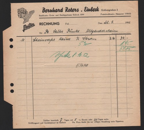 Einbeck rechnung 1952 - 2, x