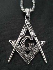 Freimaurer Kompass Pyramide Winkel Anhänger Edelstahl Halskette Silber KE11A