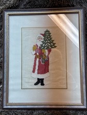 Bild Weihnachtsmann Handarbeit gestickt mit Rahmen Deko