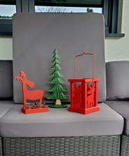 3er Set Weihnachtsdeko Holz Elch Laterne Teelichthalter Tannenbaum