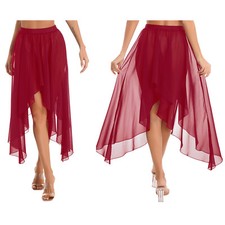 DE Damen Ballettrock Tanzrock Asymmetrischer Chiffon Rock Latein Skater Röckchen