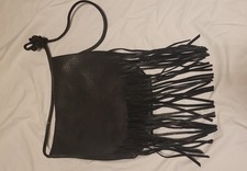 Umhängetasche Schwarz Fransen Kunstleder Western Cowboy Style Handtasche