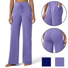 Damen Hoher Taille Weites Bein Hose Freizeit Lang Pants Herbsthose Jogginghose