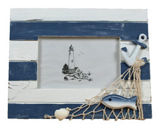 Maritimer Bilderrahmen Fotorahmen für Fotos 10x15cm Muschel Netz Anker Fisch