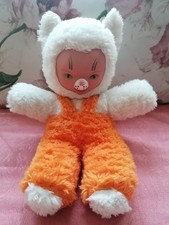 Plüschhase mit Gummigesicht  Orange-Weiss 40cm DDR 70ziger Jahre