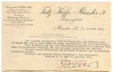 Arbeitszeugnis Firma Fritz Kiffe, Fahrzeugfabrik Münster, 1923 (Arbeit Zeugnis)