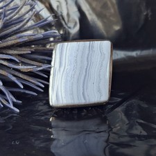 SCHMUCK-STCK RING 925 SILBER Calcedon ACHAT CHALCEDON 17 54 blau groß carreé