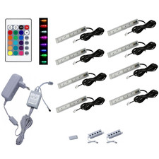 QLS 8 Stk LED RGB Glaskantenbeleuchtung Lichtleiste 12V Fernbedienung 16 Farben
