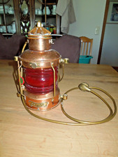 ANCHOR Kupfer Schiffslaterne elektr. Ankerlampe 25 x 13 cm rotes Glas AHLEMANN
