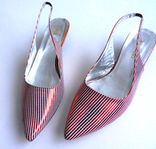 Riemen Pumps 38  gestreift Rot