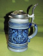 Steinzeug Krug 0,5 L Westerwald m. Zinndeckel Kristallglas Inlay