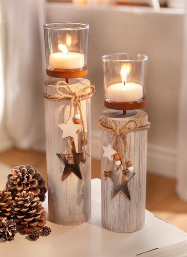Teelichthalter holz säule - teelichthalter,