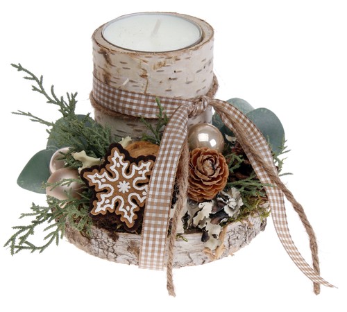 Adventsgesteck birkenholz mit - adventsgesteck,