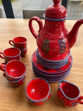 rotes 60er Jahre Kaffeeservice Steingut von Schramberg 22-teilig
