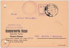 Firmen-Postkarte 1946 Gebühr bezahlt aus Hagen-Haspe m. Dienstsiegel