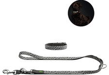 HUNTER Hunde-Halsband mit Leine -reflektierend -Leoparden Muster in Grau GJP