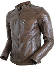 Herren Bikerjacke echt-leder Lederjacke Slim Fit Clubjacke Gesteppt Stepp 