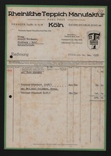 KÖLN, Rechnung 1938, Rheinische Teppich-Manufaktur Paul Pass