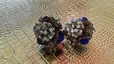 Vintage Ohrclips Straß, Blau, Goldfarben - Sehr Elegant. 50er/60er Jahre