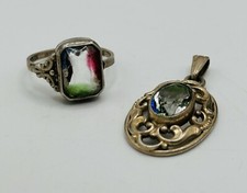 Silber Vintage Rheinkiesel Stein Ring & Anhänger Art Deco 835 Silber