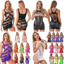 DE Sexy Damen Minikleid Bodycon Transparent Fischnetz Babydoll Nachtwäsche