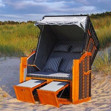 LED Strandkorb Luxus Volllieger Sonneninsel Rattan Ostsee Gartenliege XXL