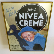 NIVEA CREME Antiker Reklame Spiegel Hamburg um 1955 PERFEKT Drogerie Friseur RAR