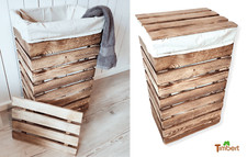 Rustikaler WÄSCHESAMMLER aus HOLZ WÄSCHETRUHE Vintage Wäschekorb mit Deckel Öko