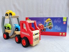 Playland Holzfahrzeug LKW Autotransporter Holz Spielzeug 18M+ Zugmaschine Auto