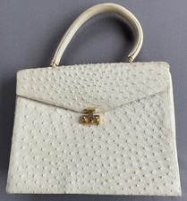 Handtasche Vintage Modell Erlesene Eleganz Creme Weiß Vogelstrauß Straußenleder