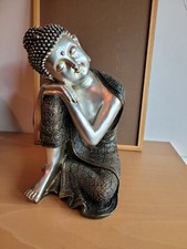 Buddha Deko Figur sitzend, silber, ca. 30 cm, aus Polyresin