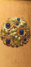 Brosche Art Deco ,Neiger Brothers , floral,Lapislazuli blaue Glassteine Gablonz 