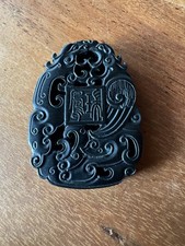 Schwarze Jade Anhänger China Vintage Chinese Jadeanhänger Gravur Graviert