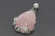  Rosenquarz Schmuck Cabochon Tropfen Anhänger Blume Motiv - HS743