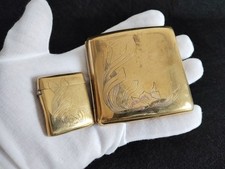 Antikes Streichholzetui und Zigarettenetui aus Messing.