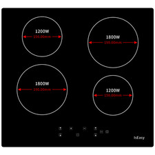 Glaskeramikkochfeld Glaskeramik autark Kochfeld 4 Kochzonen 590mm x 520mm x 58mm