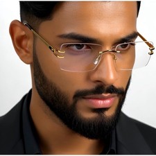 Rimless Rectangle Gold Frame